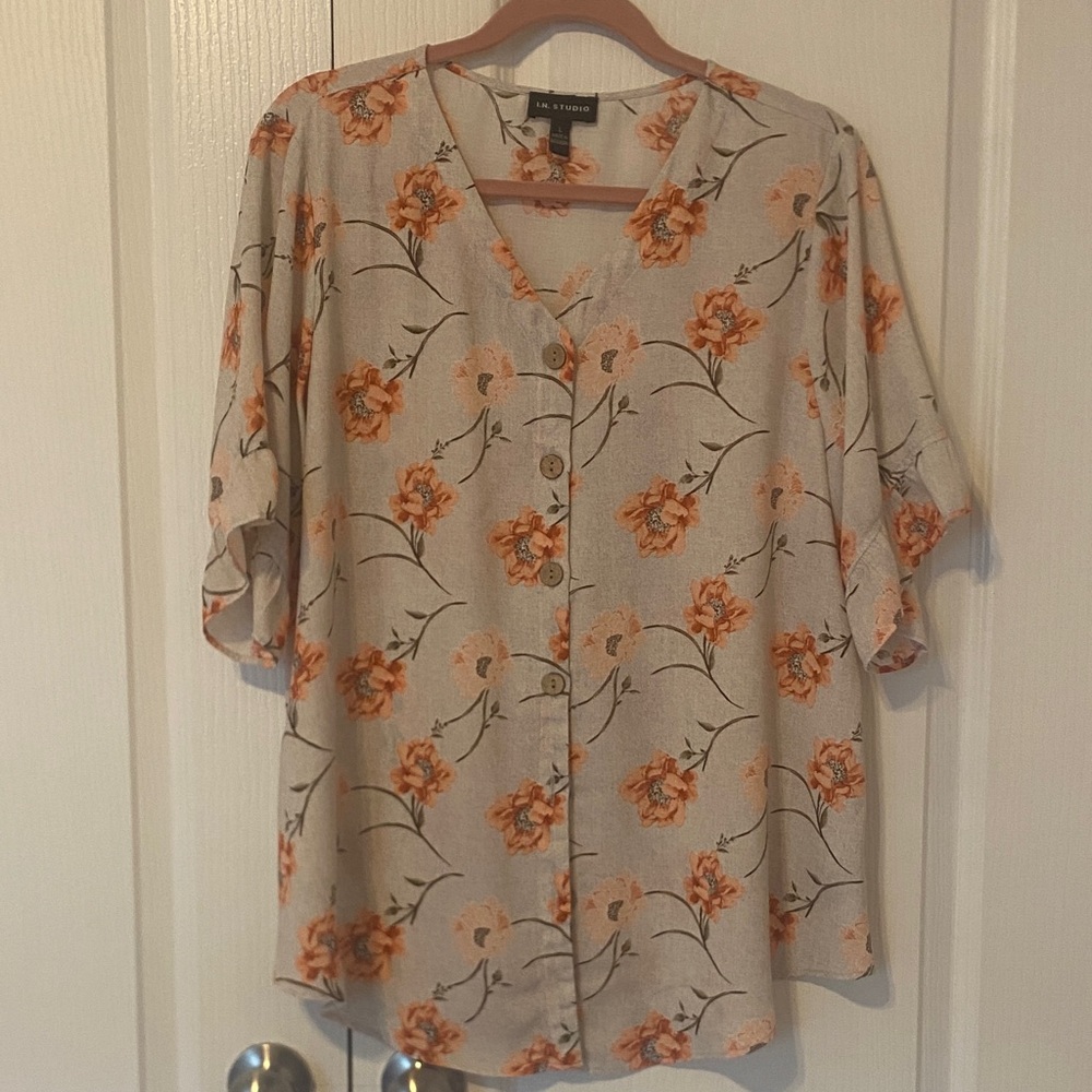I.N. Studio Orange Floral Blouse